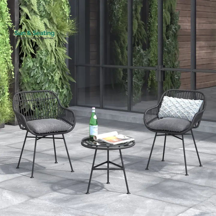 Wise Outdoor Patio Seating Set 2 Chairs and 1 Table Set (Black) Coffee Table Sets