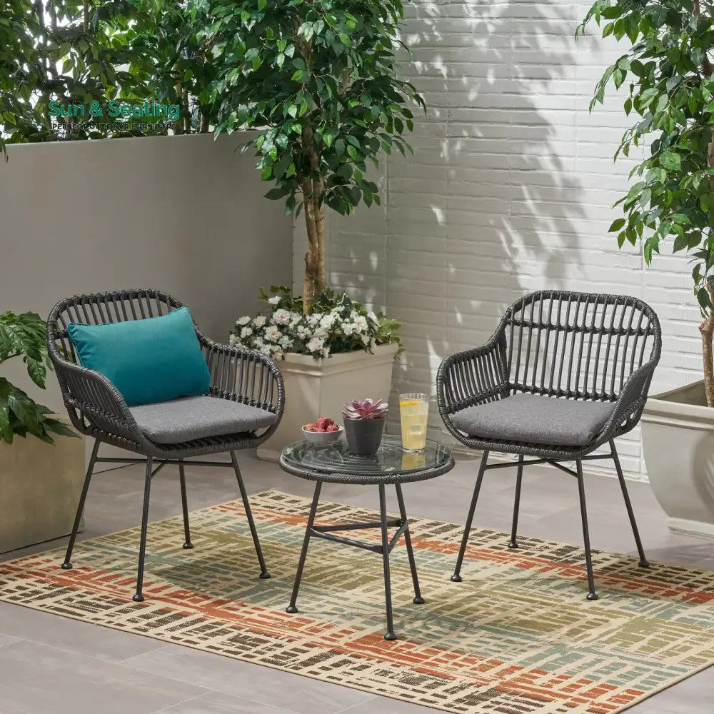 Wise Outdoor Patio Seating Set 2 Chairs and 1 Table Set (Black) Coffee Table Sets