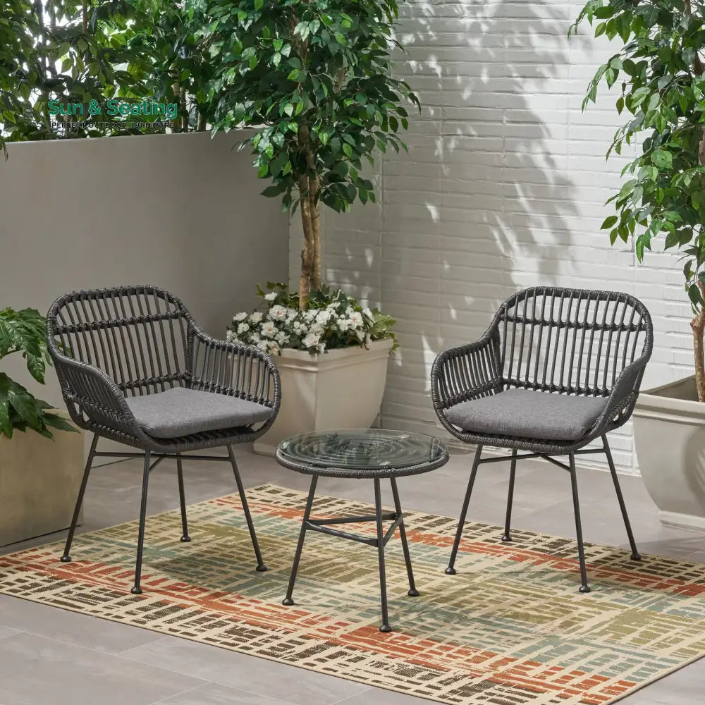 Wise Outdoor Patio Seating Set 2 Chairs and 1 Table Set (Black) Coffee Table Sets