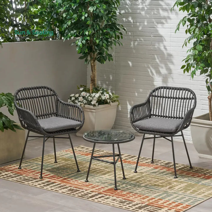 Wise Outdoor Patio Seating Set 2 Chairs and 1 Table Set (Black) Coffee Table Sets