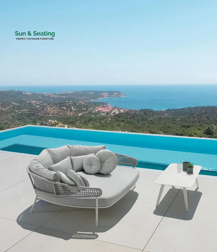 Woonder Outdoor Poolside Sunbed With Cushion Daybed (Grey) Braided &amp; Rope Sunbed