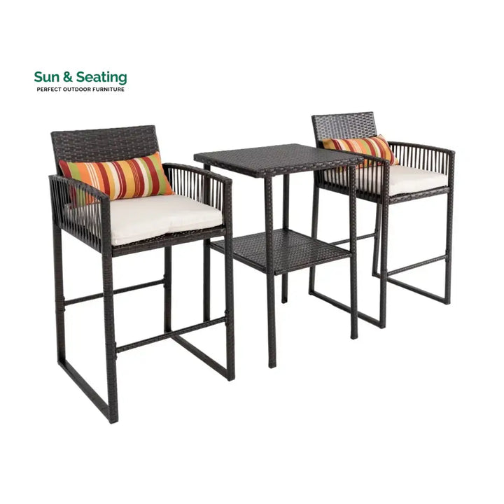 Xaveria Outdoor Rattan Wicker Bar Set With 2-Tier Table Bar Set