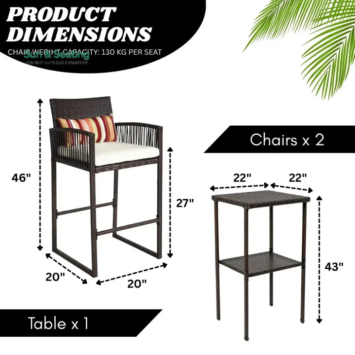 Xaveria Outdoor Rattan Wicker Bar Set With 2-Tier Table Bar Set
