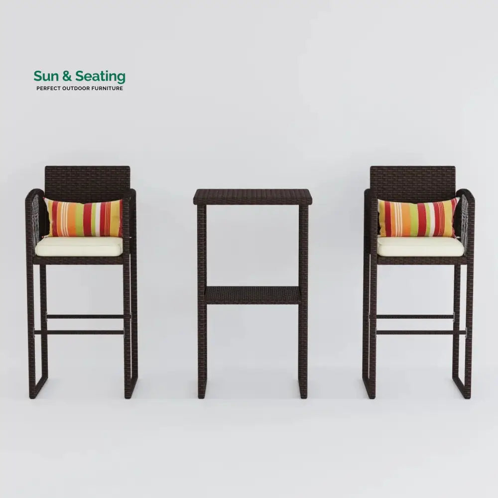 Xaveria Outdoor Rattan Wicker Bar Set With 2-Tier Table Bar Set
