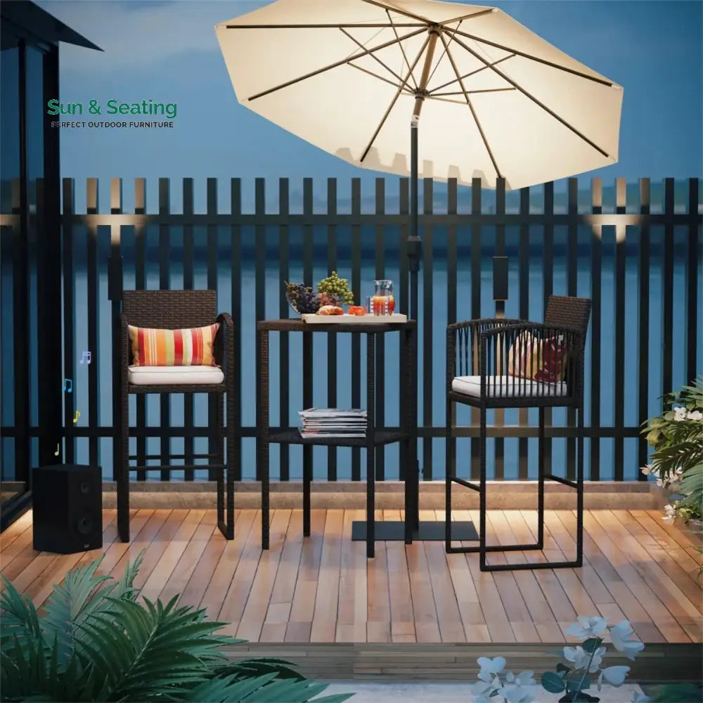 Xaveria Outdoor Rattan Wicker Bar Set With 2-Tier Table Bar Set
