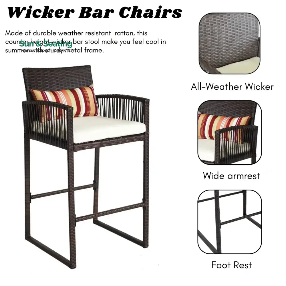 Xaveria Outdoor Rattan Wicker Bar Set With 2-Tier Table Bar Set