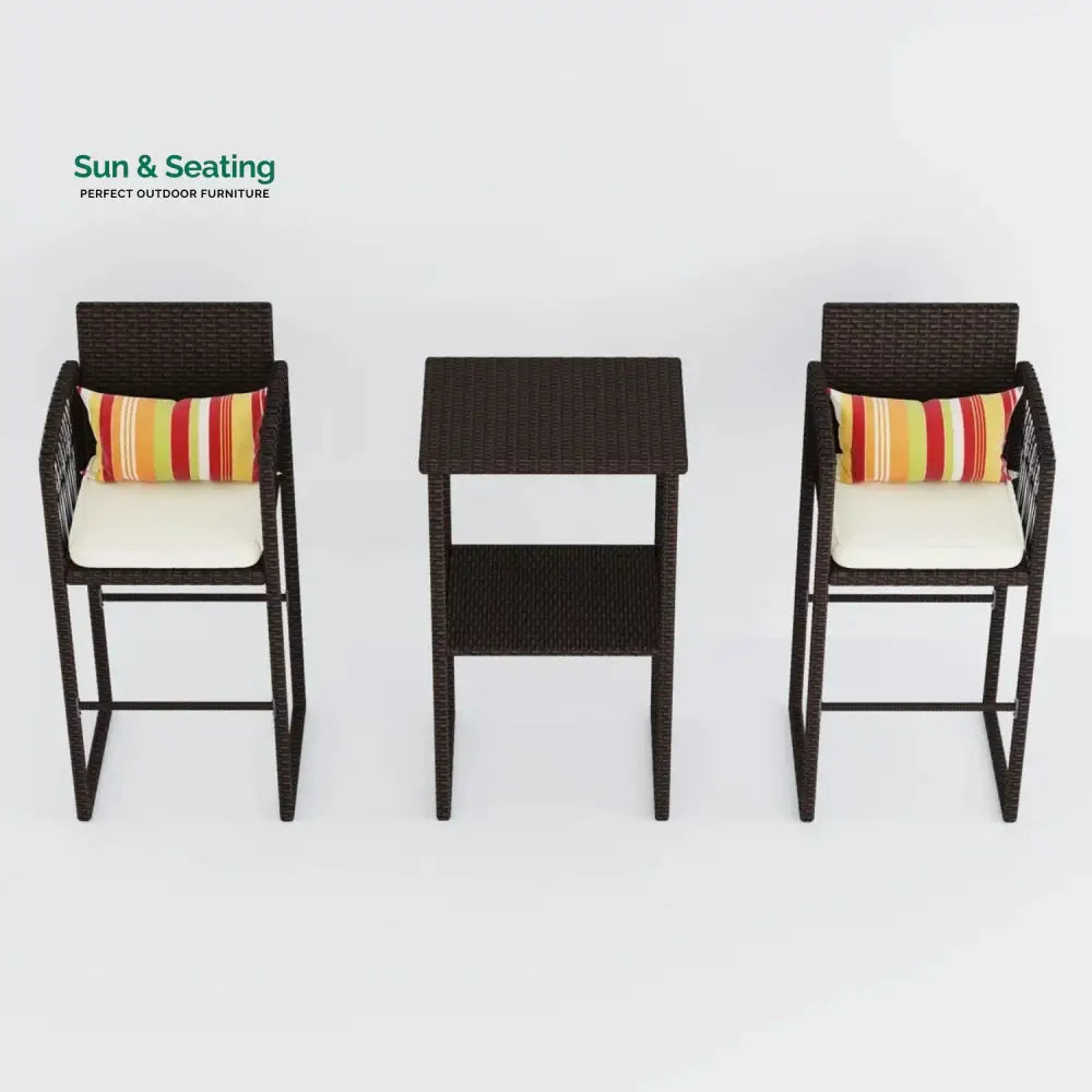 Xaveria Outdoor Rattan Wicker Bar Set With 2-Tier Table Bar Set