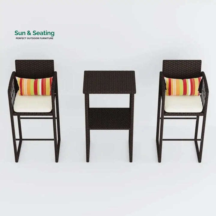 Xaveria Outdoor Rattan Wicker Bar Set With 2-Tier Table Bar Set