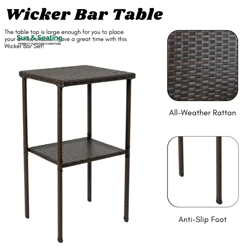 Xaveria Outdoor Rattan Wicker Bar Set With 2-Tier Table Bar Set