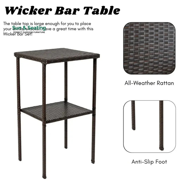Xaveria Outdoor Rattan Wicker Bar Set With 2-Tier Table Bar Set