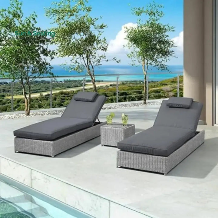 Xavia Outdoor Wicker Lounge Chairs Set of 2 With Side Table Lounger Set