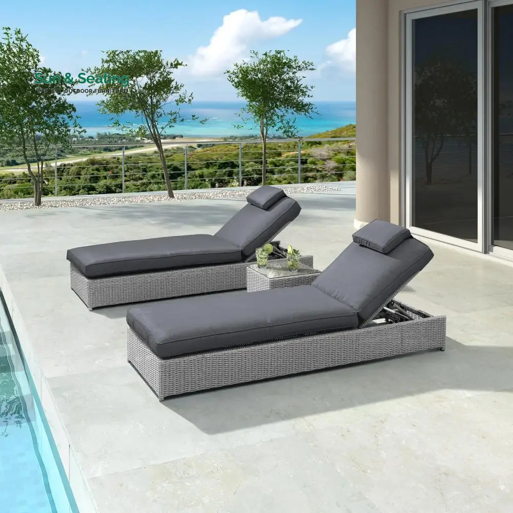 Xavia Outdoor Wicker Lounge Chairs Set of 2 With Side Table Lounger Set