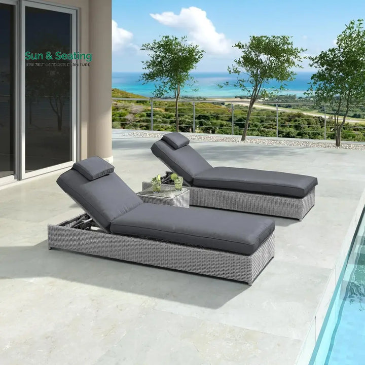 Xavia Outdoor Wicker Lounge Chairs Set of 2 With Side Table Lounger Set