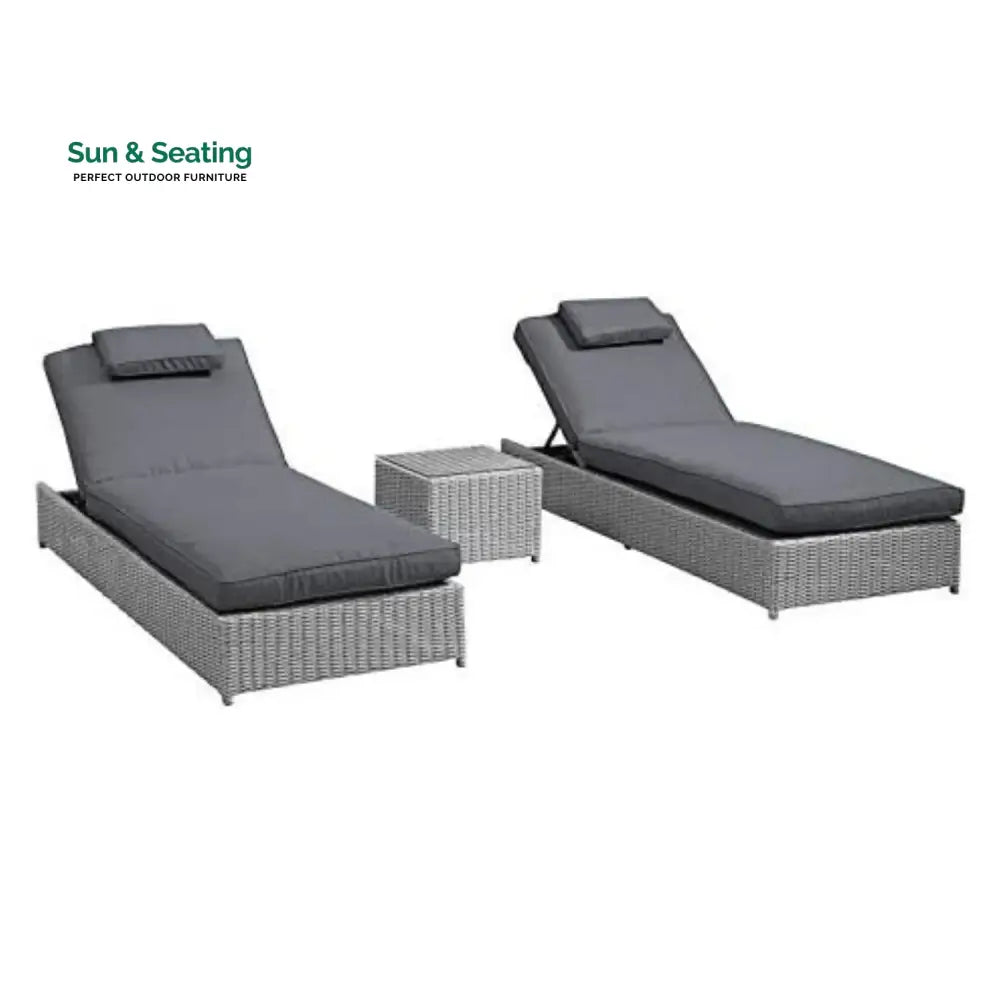 Xavia Outdoor Wicker Lounge Chairs Set of 2 With Side Table Lounger Set