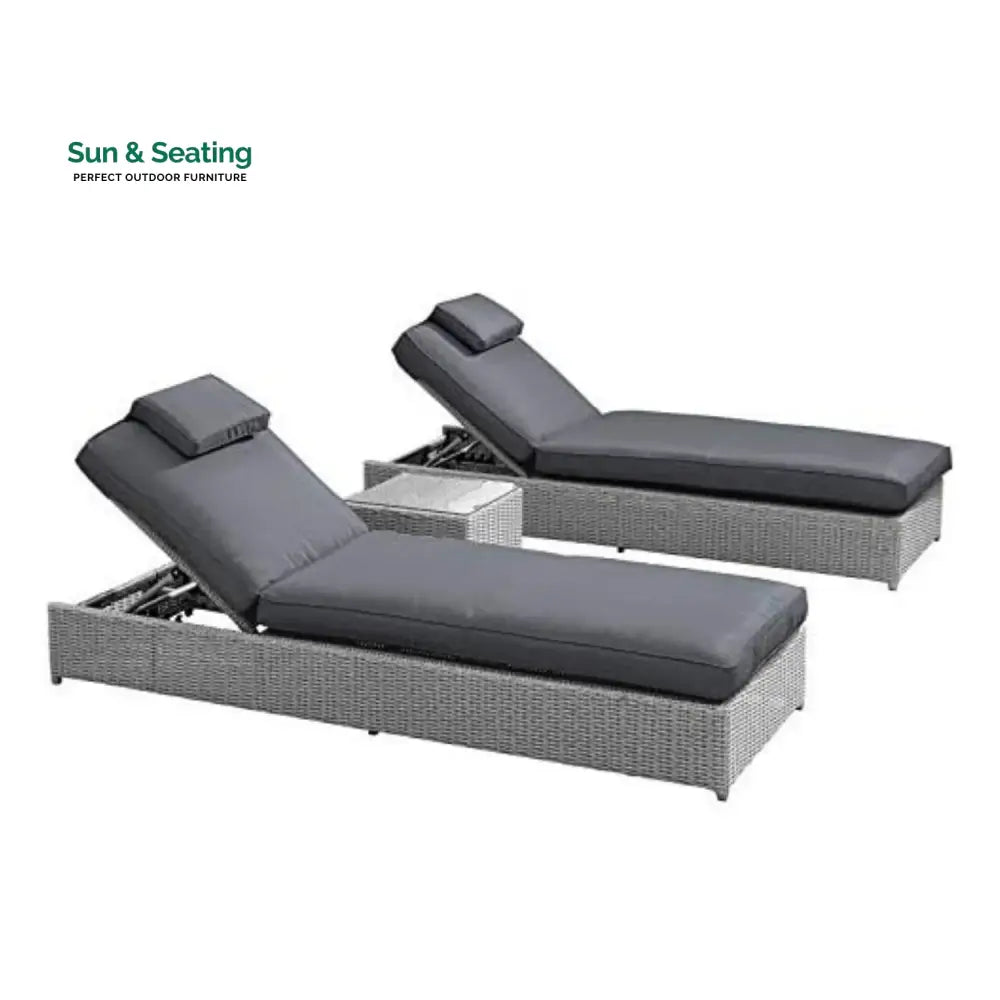 Xavia Outdoor Wicker Lounge Chairs Set of 2 With Side Table Lounger Set