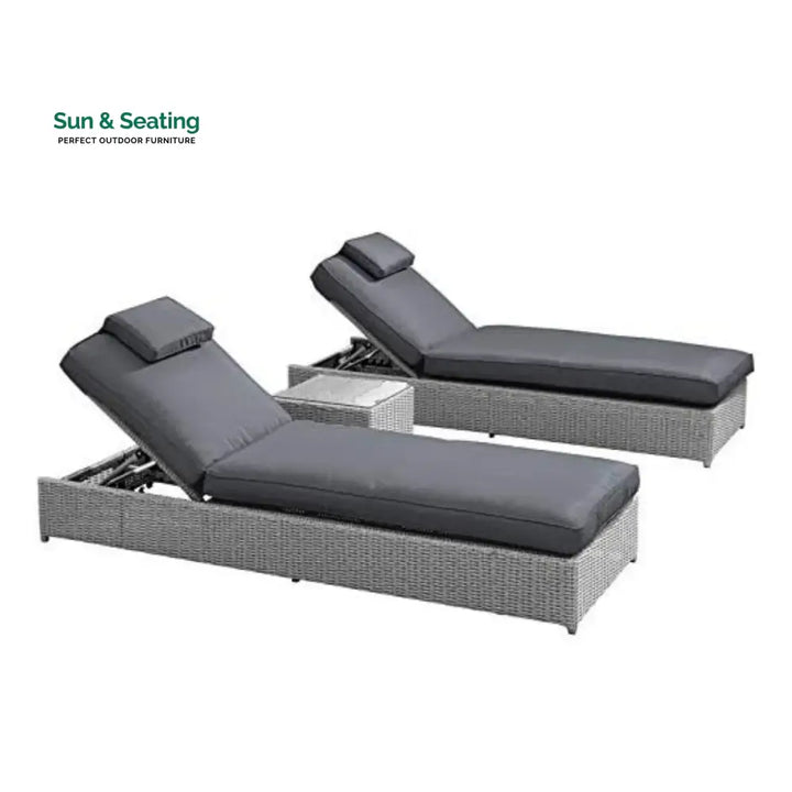 Xavia Outdoor Wicker Lounge Chairs Set of 2 With Side Table Lounger Set