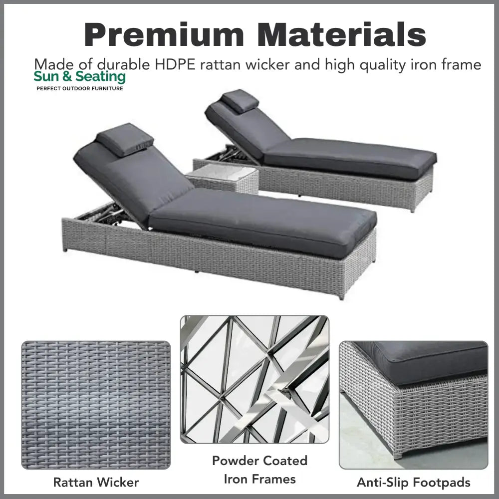 Xavia Outdoor Wicker Lounge Chairs Set of 2 With Side Table Lounger Set