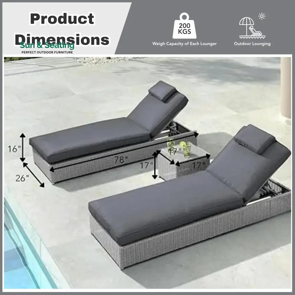 Xavia Outdoor Wicker Lounge Chairs Set of 2 With Side Table Lounger Set