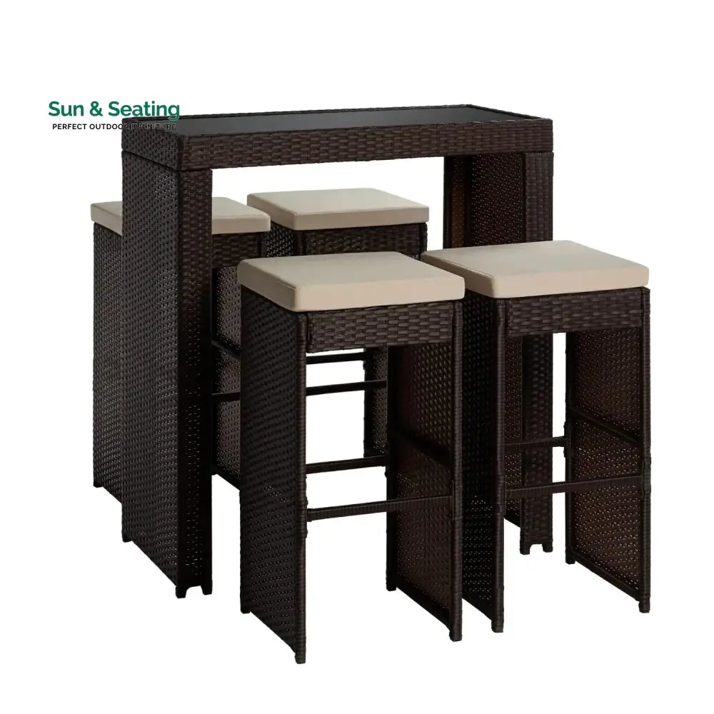 Xia 5-Piece Outdoor Rattan Wicker Bar Set with Glass Top Table Bar Set