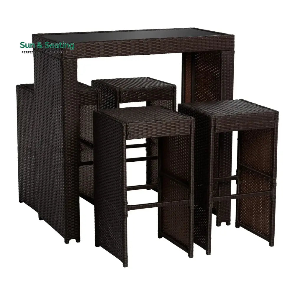 Xia 5-Piece Outdoor Rattan Wicker Bar Set with Glass Top Table Bar Set