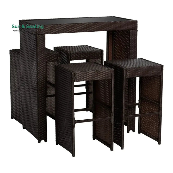 Xia 5-Piece Outdoor Rattan Wicker Bar Set with Glass Top Table Bar Set