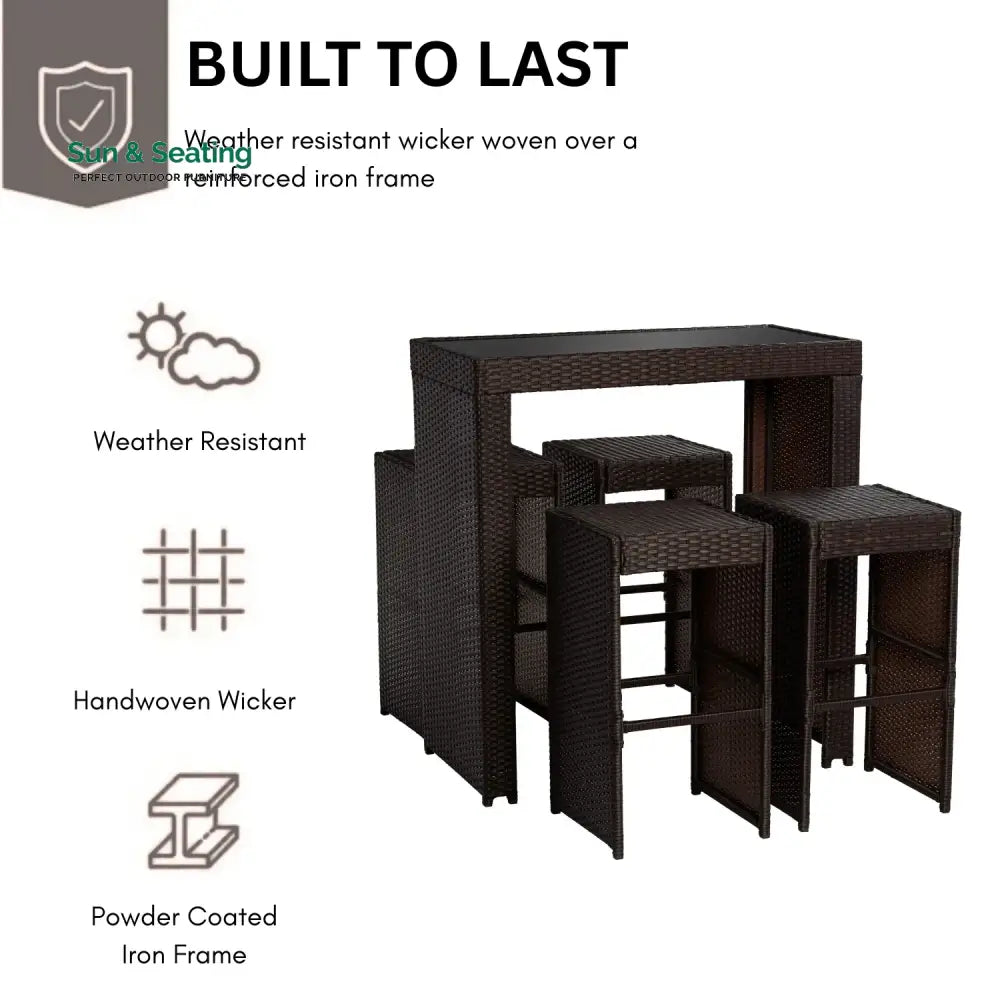 Xia 5-Piece Outdoor Rattan Wicker Bar Set with Glass Top Table Bar Set