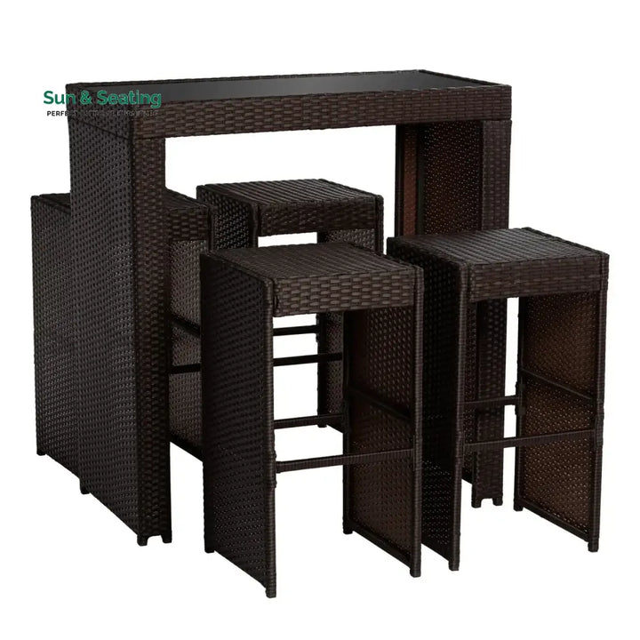 Xia 5-Piece Outdoor Rattan Wicker Bar Set with Glass Top Table Bar Set
