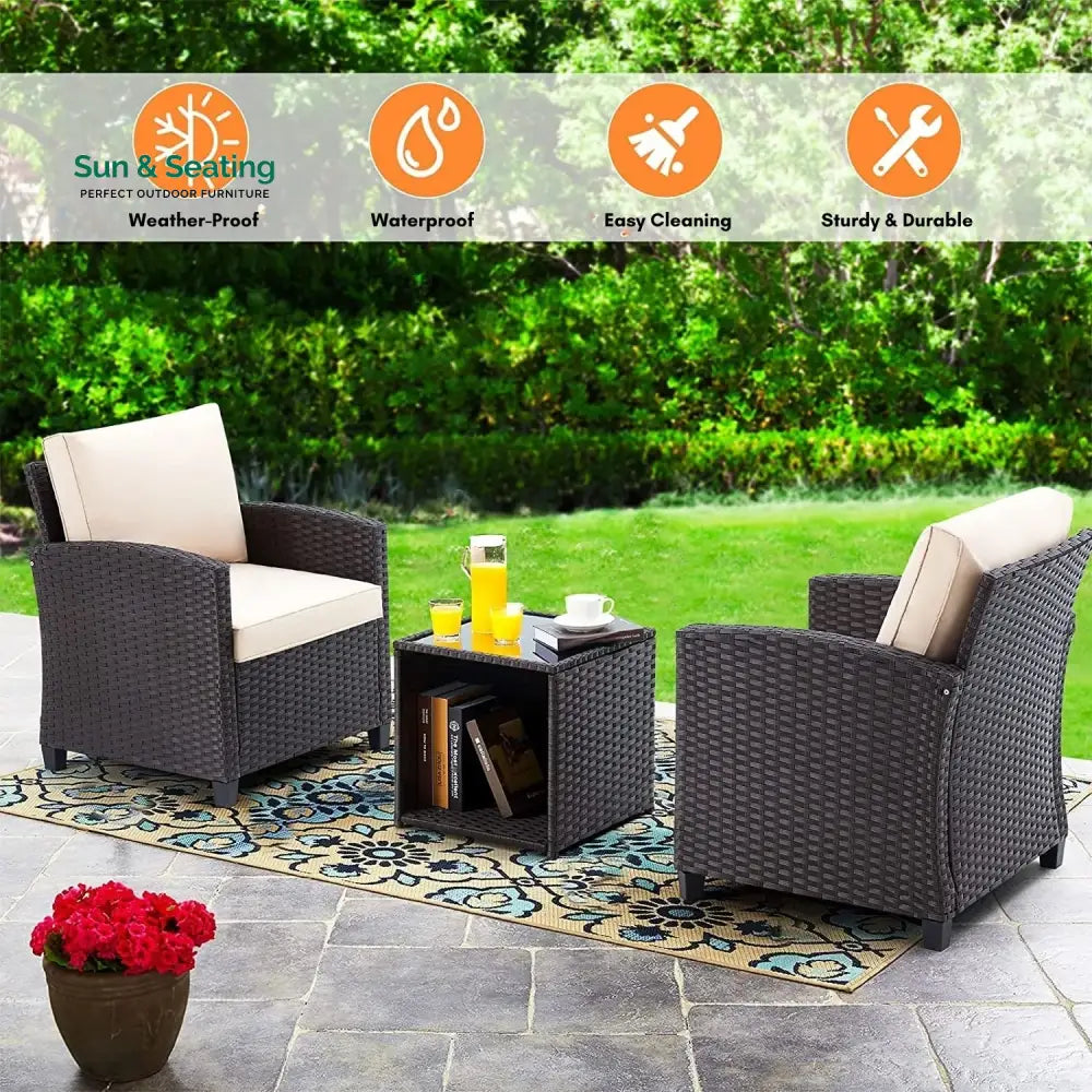 Xiao 3-Piece Outdoor Rattan Wicker Patio Set Patio Set