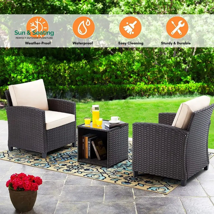 Xiao 3-Piece Outdoor Rattan Wicker Patio Set Patio Set