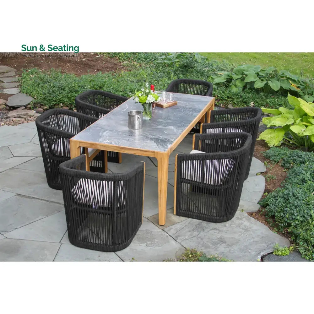 Xini Outdoor Patio Seating Set 6 Chairs and 1 Table Set (Black + Grey) Dining sets