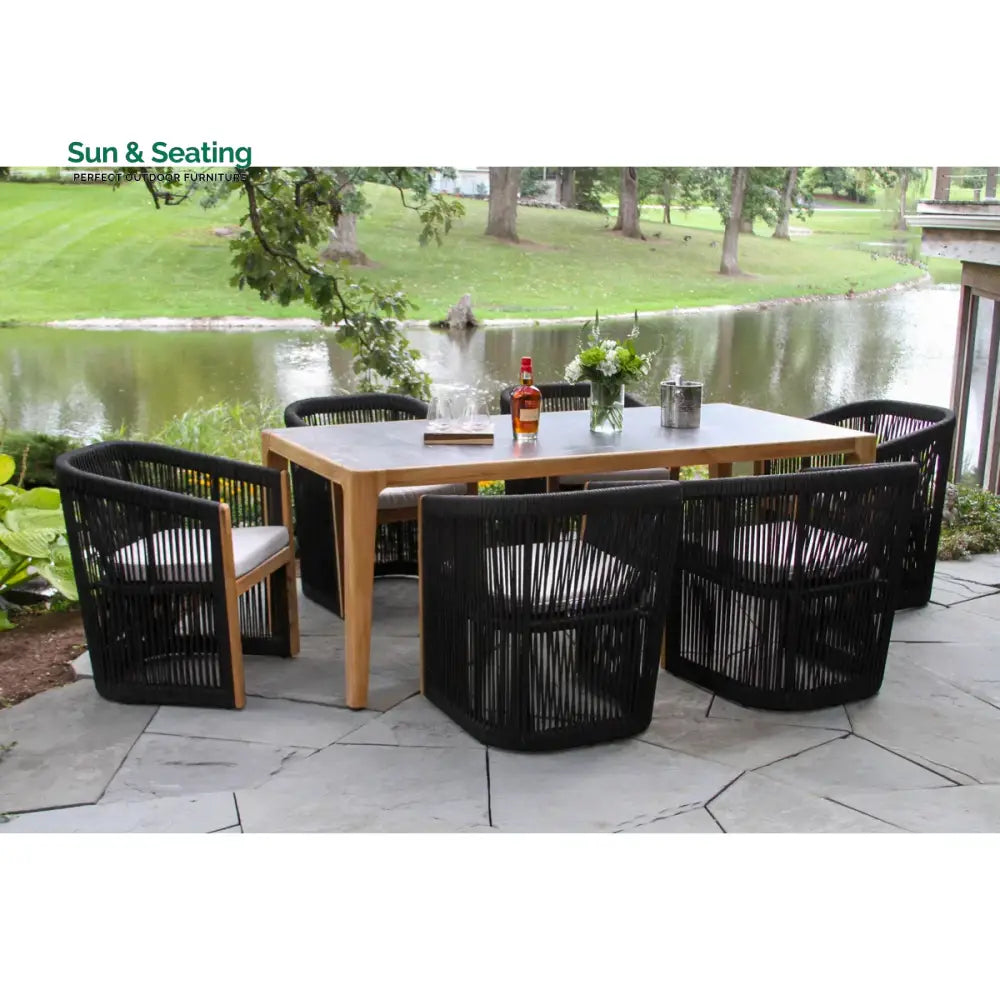 Xini Outdoor Patio Seating Set 6 Chairs and 1 Table Set (Black + Grey) Dining sets