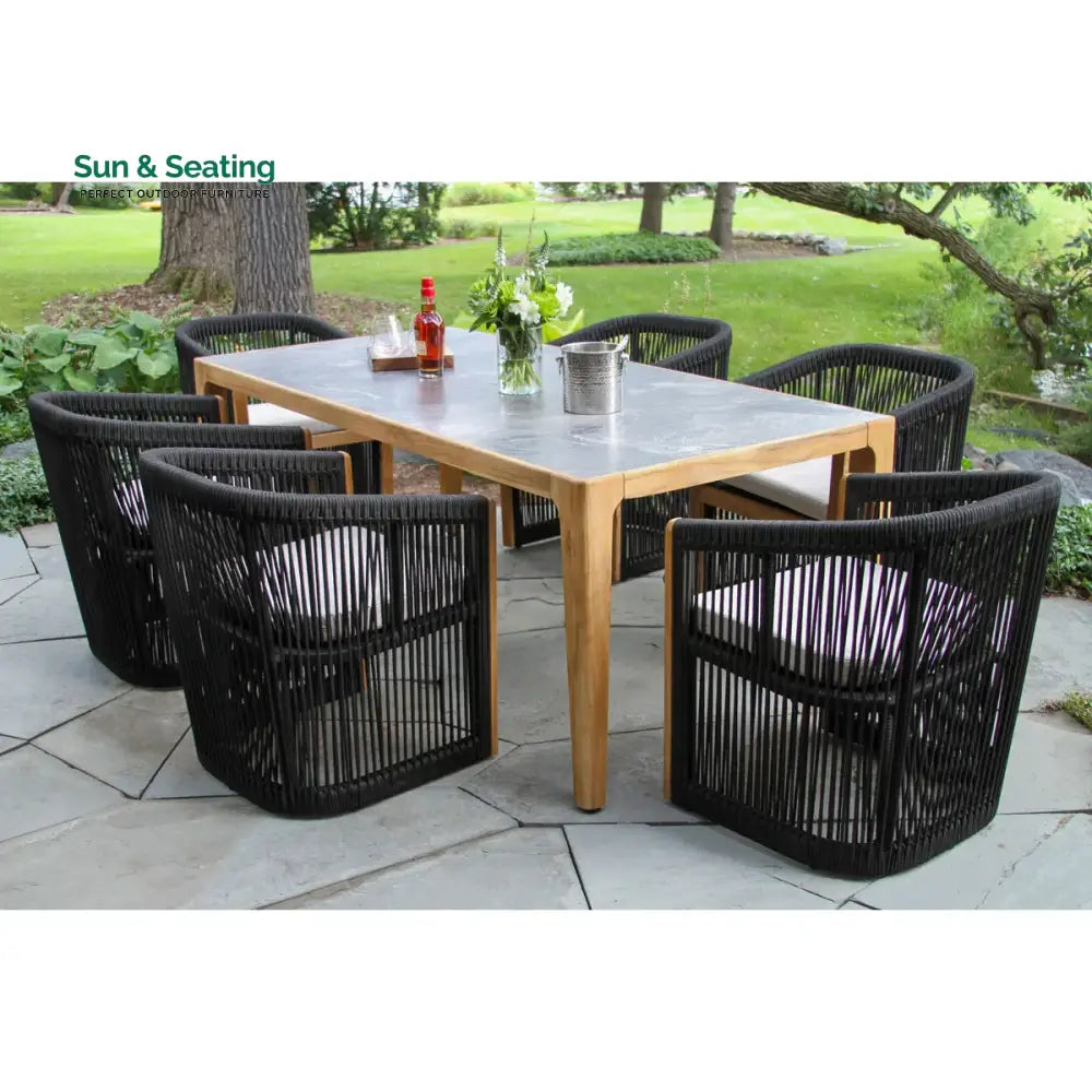 Xini Outdoor Patio Seating Set 6 Chairs and 1 Table Set (Black + Grey) Dining sets