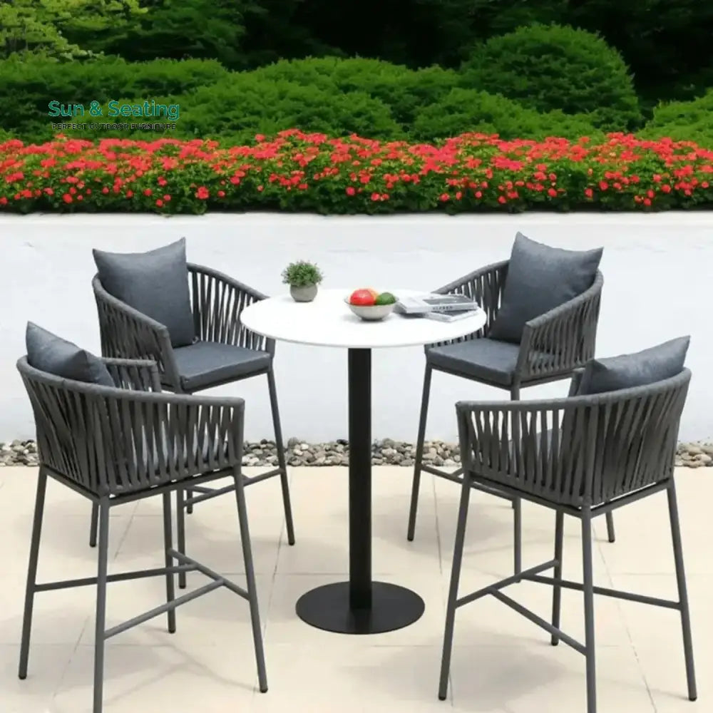 Xyla Outdoor Rope 5-Piece Bar Set With a High-Top Round Table Bar Set