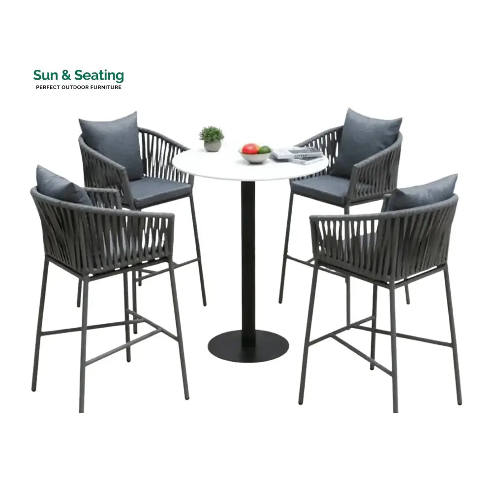 Xyla Outdoor Rope 5-Piece Bar Set With a High-Top Round Table Bar Set