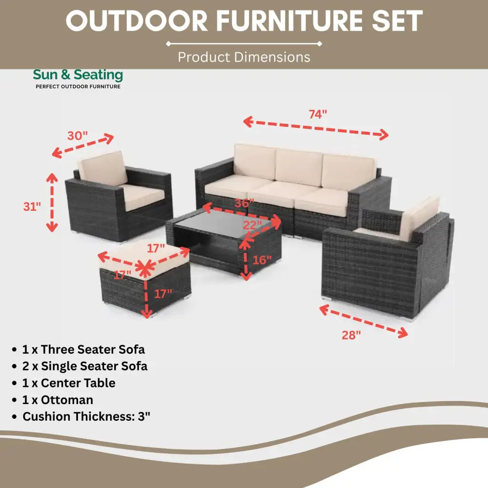 Yashasvi Outdoor 5 Piece HDPE Wicker Conversation Sofa Set Sofa Set