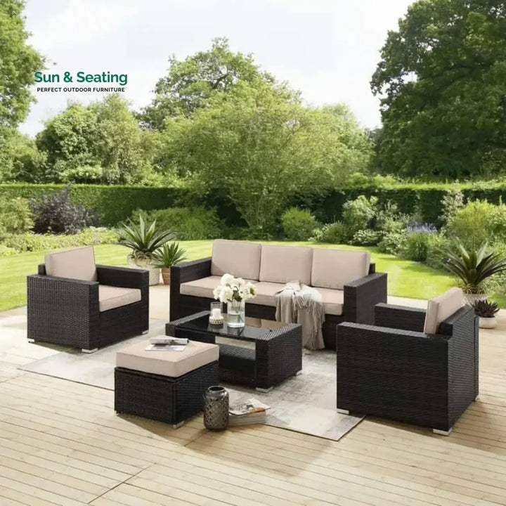 Yashasvi Outdoor 5 Piece HDPE Wicker Conversation Sofa Set Sofa Set