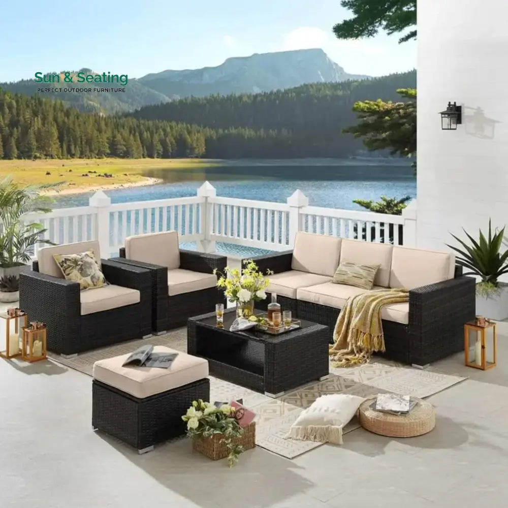 Yashasvi Outdoor 5 Piece HDPE Wicker Conversation Sofa Set Sofa Set
