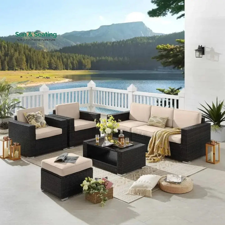 Yashasvi Outdoor 5 Piece HDPE Wicker Conversation Sofa Set Sofa Set
