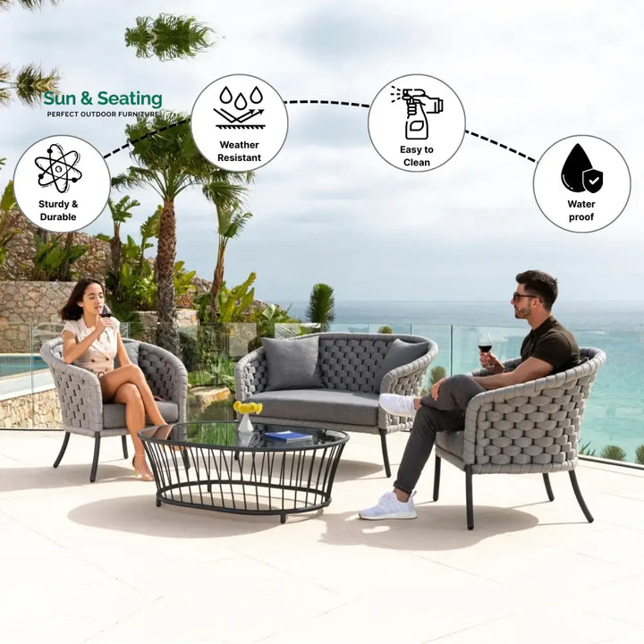 Yasmeen Outdoor Grey Rope 4 Piece Patio Sofa Set with Dark Grey Cushions Sofa Set