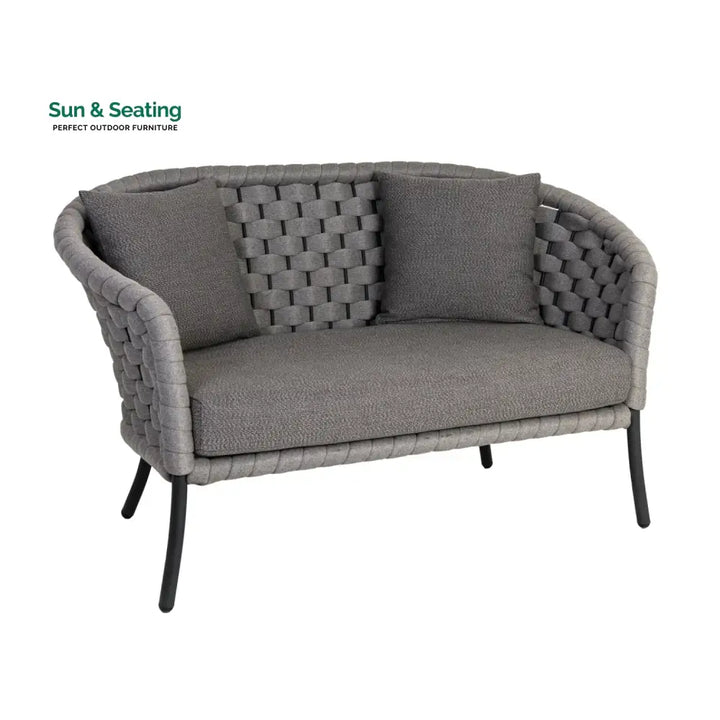 Yasmeen Outdoor Grey Rope 4 Piece Patio Sofa Set with Dark Grey Cushions Sofa Set