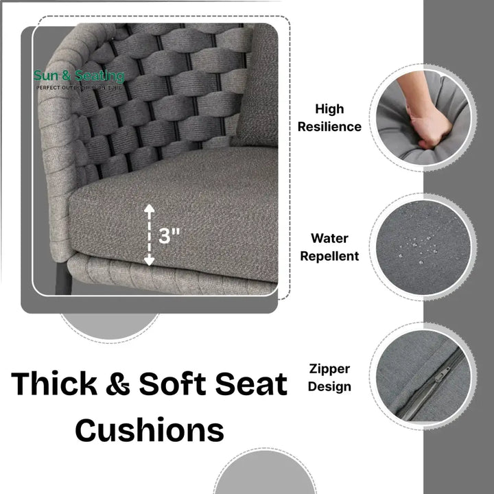Yasmeen Outdoor Grey Rope 4 Piece Patio Sofa Set with Dark Grey Cushions Sofa Set