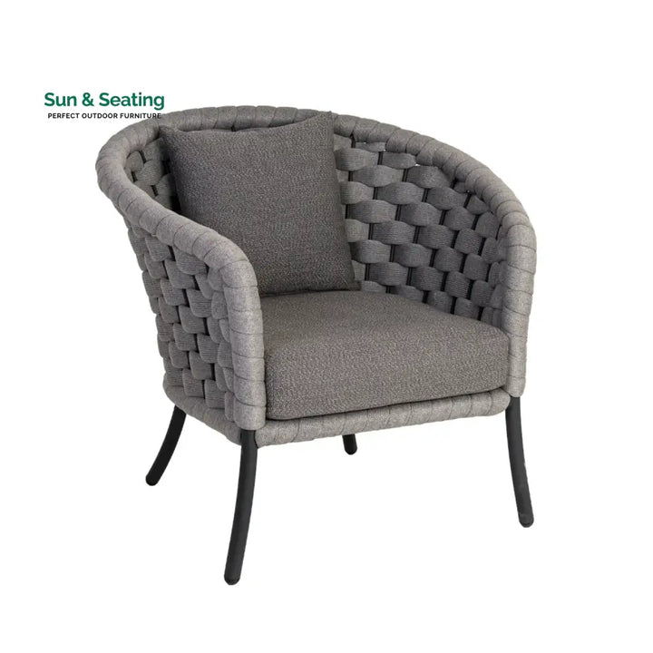 Yasmeen Outdoor Grey Rope 4 Piece Patio Sofa Set with Dark Grey Cushions Sofa Set
