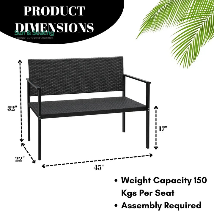 Yasmin 2-Seater Outdoor Garden Rattan Bench With Metal Frames Garden Bench