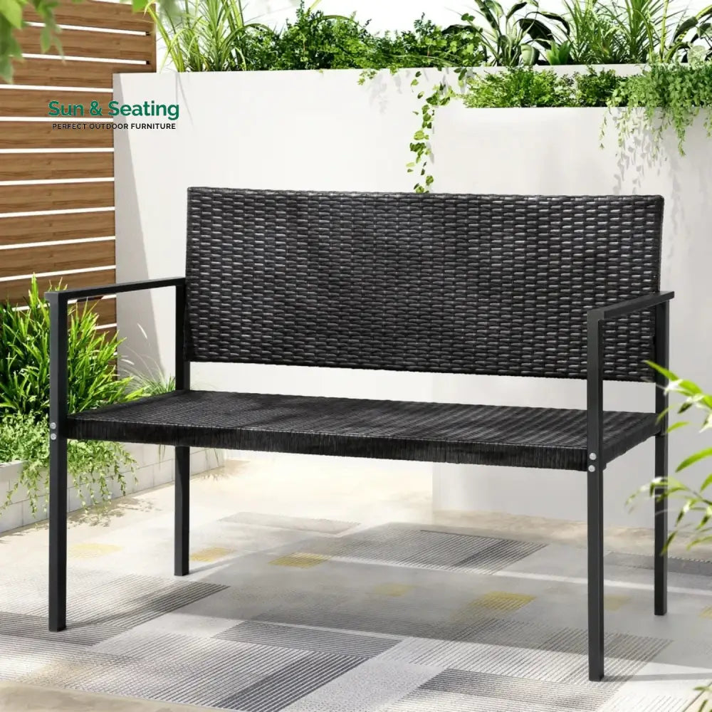 Yasmin 2-Seater Outdoor Garden Rattan Bench With Metal Frames Garden Bench