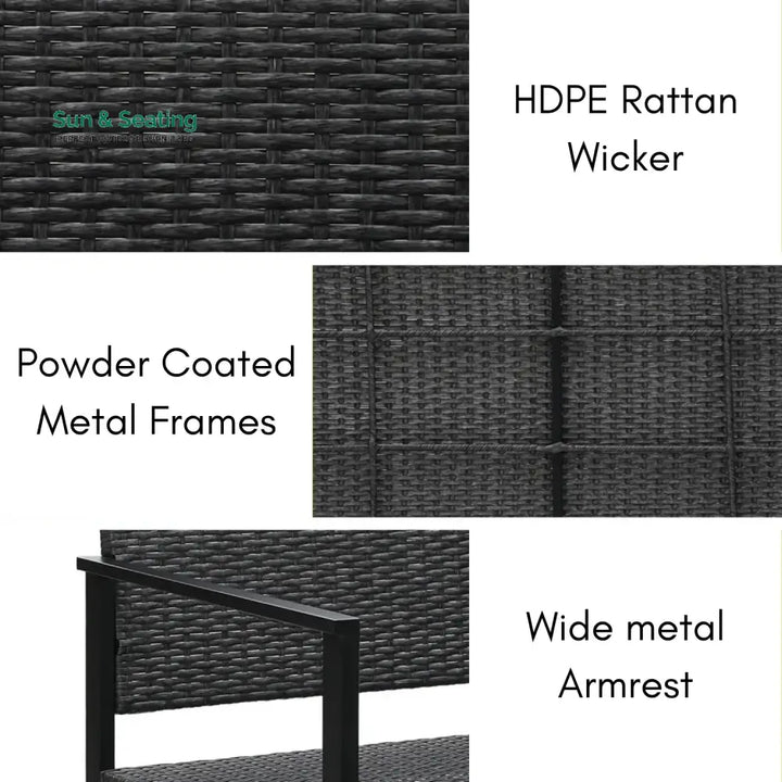 Yasmin 2-Seater Outdoor Garden Rattan Bench With Metal Frames Garden Bench