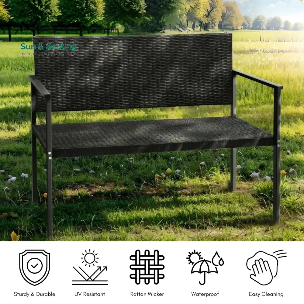 Yasmin 2-Seater Outdoor Garden Rattan Bench With Metal Frames Garden Bench