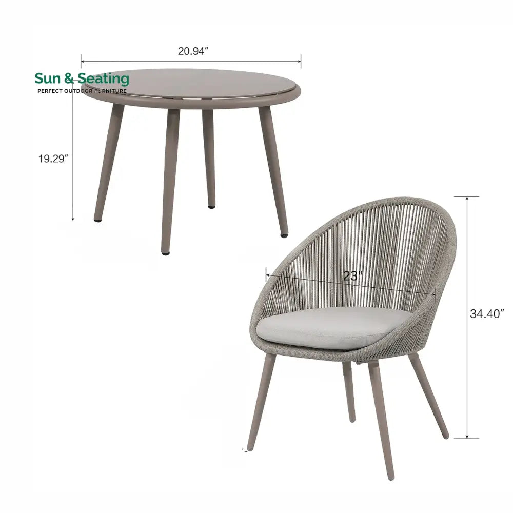Yawl Outdoor Patio Seating Set 2 Chairs and 1 Table Set (Grey) Braided &amp; Rope Coffee Table Sets