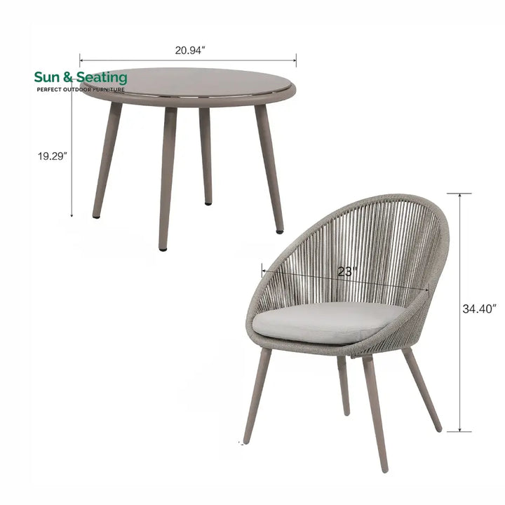 Yawl Outdoor Patio Seating Set 2 Chairs and 1 Table Set (Grey) Braided &amp; Rope Coffee Table Sets