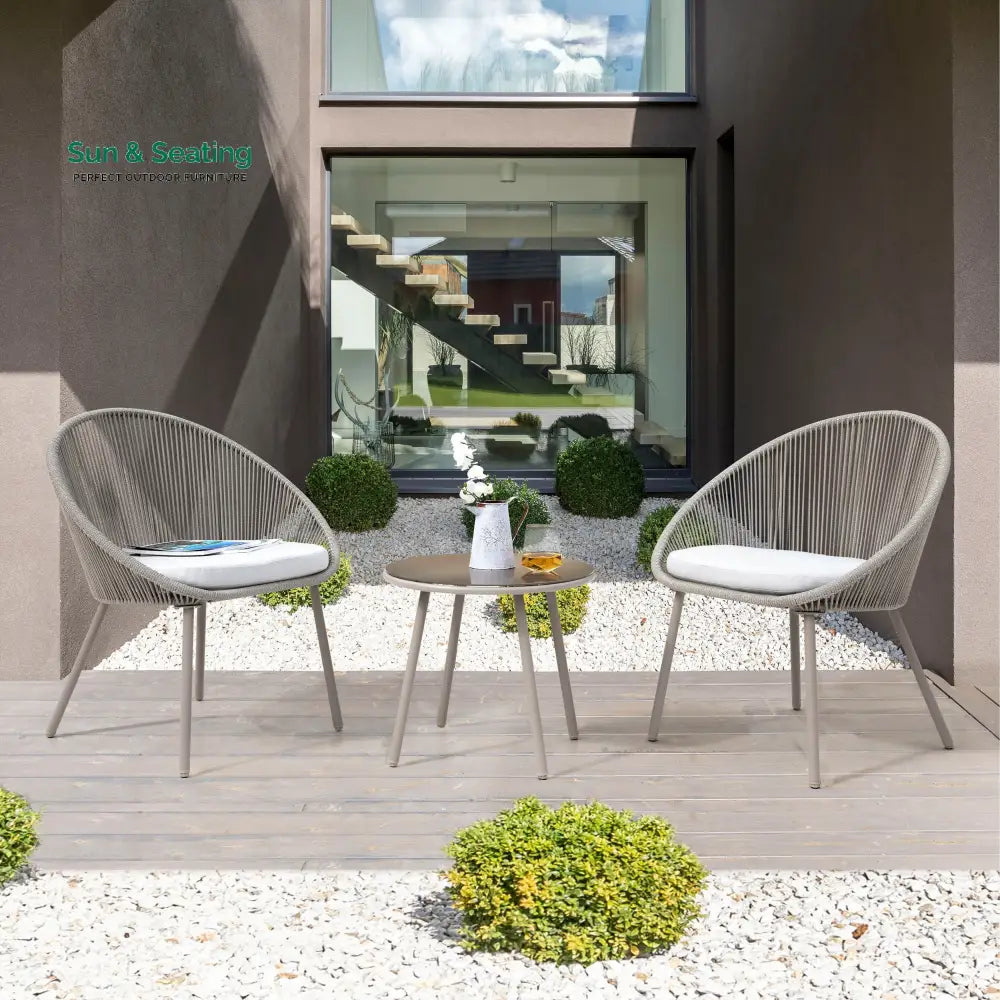 Yawl Outdoor Patio Seating Set 2 Chairs and 1 Table Set (Grey) Braided &amp; Rope Coffee Table Sets