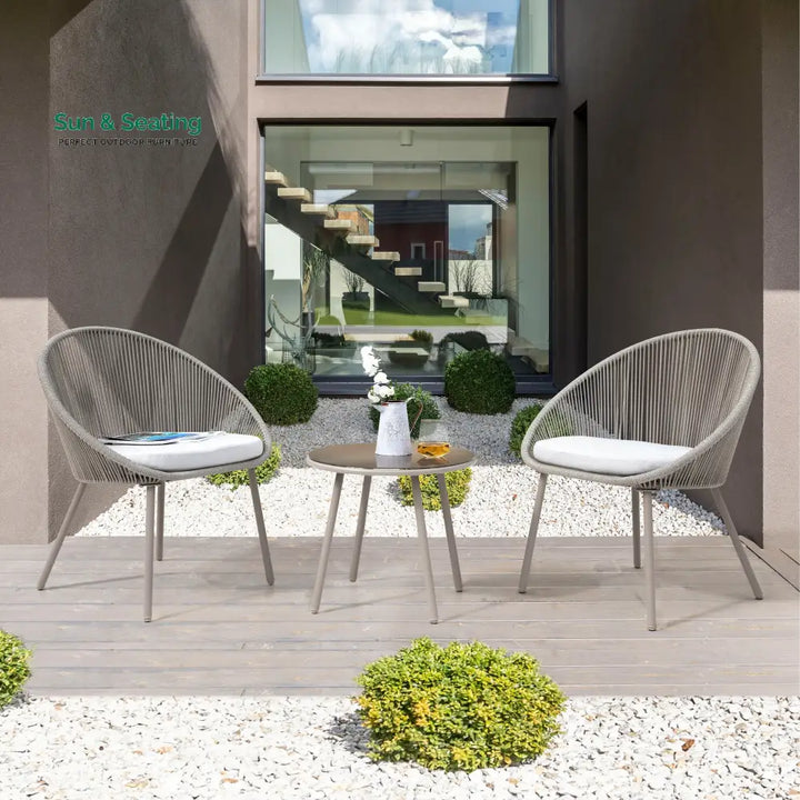 Yawl Outdoor Patio Seating Set 2 Chairs and 1 Table Set (Grey) Braided &amp; Rope Coffee Table Sets